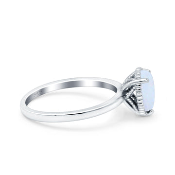 Vintage Style Solitaire Accent Pear Wedding Ring Lab Created White Opal 925 Sterling Silver